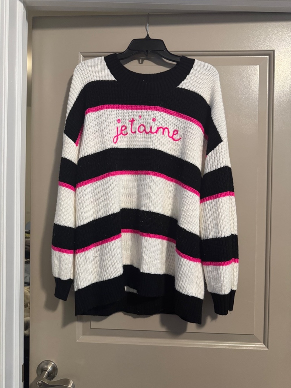 torrid Black, White & Pink Striped 'je t'aime' Crewneck Sweater